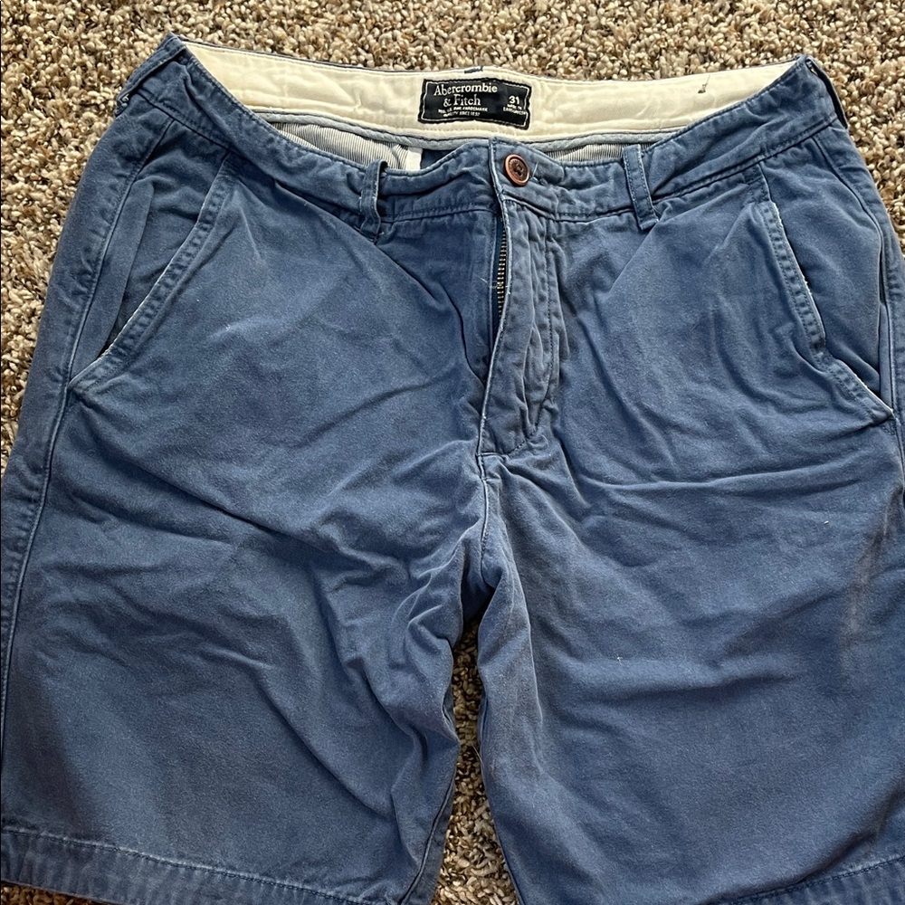 Abercrombie & Fitch Men's Slate Blue Flat-Front Chino Shorts
